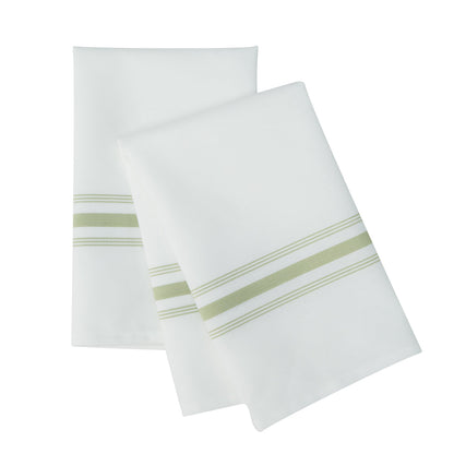 Luxenap White Woven Cloth Bistro Napkin - Lime Green Stripe - 18 1/2" x 22 3/4" - 10 count box