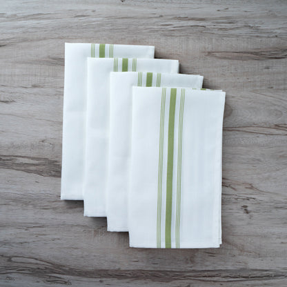Luxenap White Woven Cloth Bistro Napkin - Lime Green Stripe - 18 1/2" x 22 3/4" - 10 count box