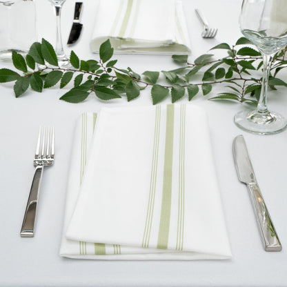 Luxenap White Woven Cloth Bistro Napkin - Lime Green Stripe - 18 1/2" x 22 3/4" - 10 count box