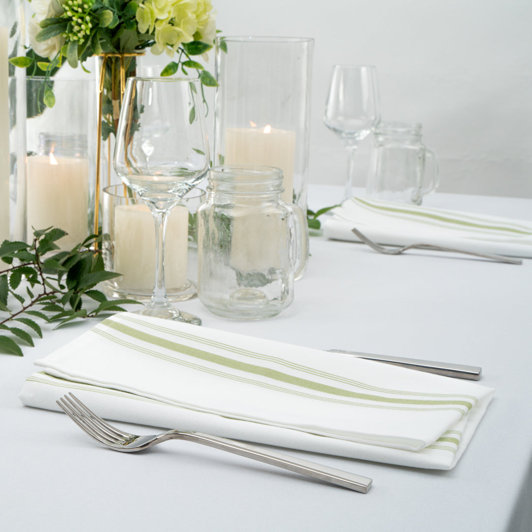 Luxenap White Woven Cloth Bistro Napkin - Lime Green Stripe - 18 1/2" x 22 3/4" - 10 count box
