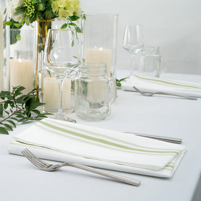 Luxenap White Woven Cloth Bistro Napkin - Lime Green Stripe - 18 1/2" x 22 3/4" - 10 count box