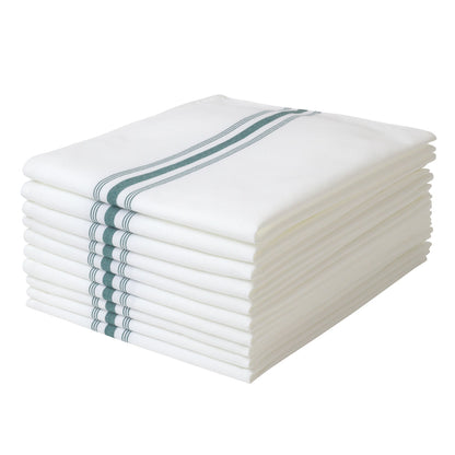 Luxenap White Woven Cloth Bistro Napkin - Green Stripe - 18 1/2" x 22 3/4" - 10 count box