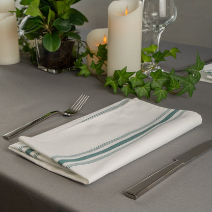 Luxenap White Woven Cloth Bistro Napkin - Green Stripe - 18 1/2" x 22 3/4" - 10 count box