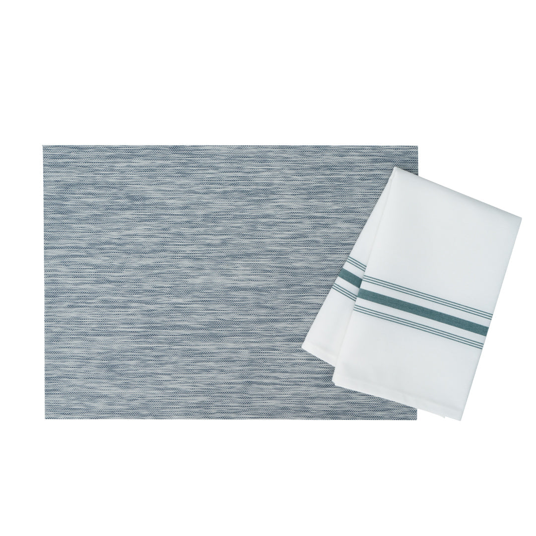 Luxenap White Woven Cloth Bistro Napkin - Green Stripe - 18 1/2" x 22 3/4" - 10 count box