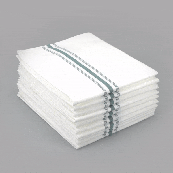 Luxenap White Woven Cloth Bistro Napkin - Green Stripe - 18 1/2" x 22 3/4" - 10 count box