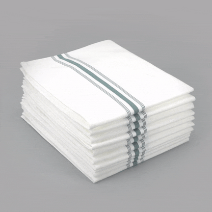 Luxenap White Woven Cloth Bistro Napkin - Green Stripe - 18 1/2" x 22 3/4" - 10 count box