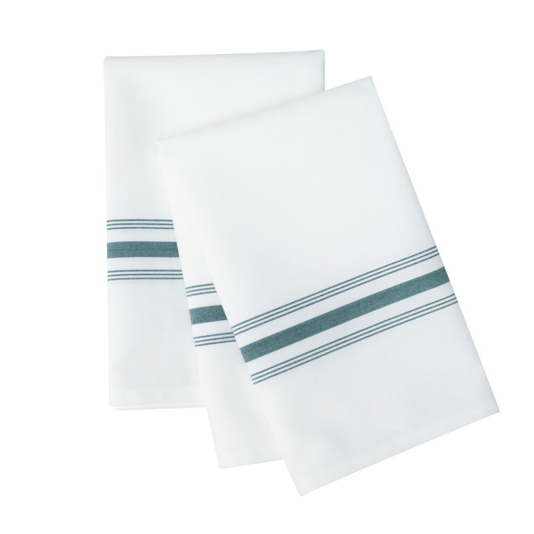 Luxenap White Woven Cloth Bistro Napkin - Green Stripe - 18 1/2" x 22 3/4" - 10 count box
