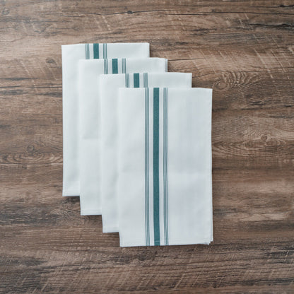 Luxenap White Woven Cloth Bistro Napkin - Green Stripe - 18 1/2" x 22 3/4" - 10 count box