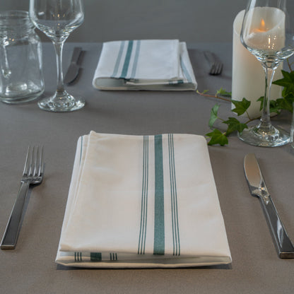 Luxenap White Woven Cloth Bistro Napkin - Green Stripe - 18 1/2" x 22 3/4" - 10 count box