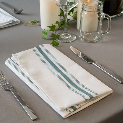 Luxenap White Woven Cloth Bistro Napkin - Green Stripe - 18 1/2" x 22 3/4" - 10 count box