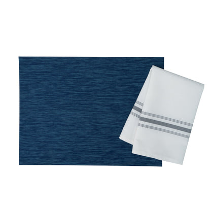 Luxenap White Woven Cloth Bistro Napkin - Gray Stripe - 18 1/2" x 22 3/4" - 10 count box
