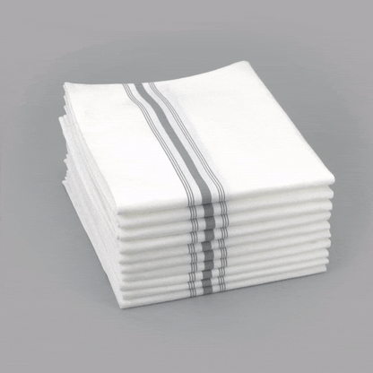 Luxenap White Woven Cloth Bistro Napkin - Gray Stripe - 18 1/2" x 22 3/4" - 10 count box