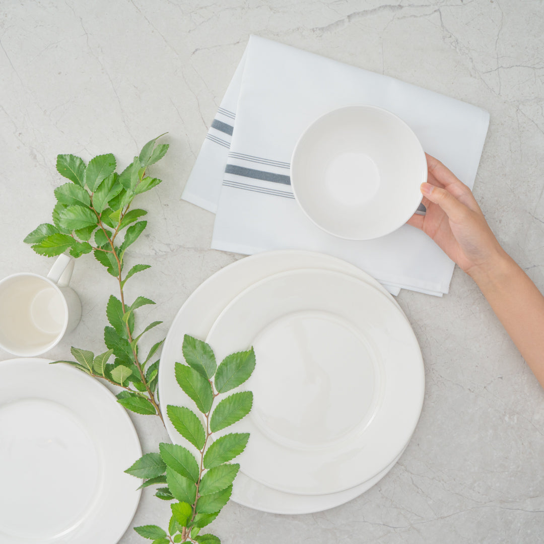 Luxenap White Woven Cloth Bistro Napkin - Gray Stripe - 18 1/2" x 22 3/4" - 10 count box