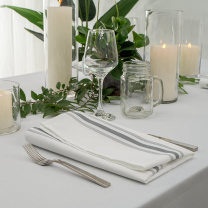 Luxenap White Woven Cloth Bistro Napkin - Gray Stripe - 18 1/2" x 22 3/4" - 10 count box