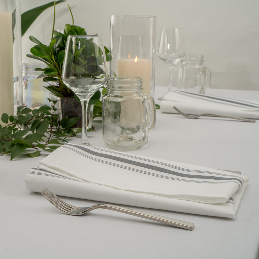 Luxenap White Woven Cloth Bistro Napkin - Gray Stripe - 18 1/2" x 22 3/4" - 10 count box