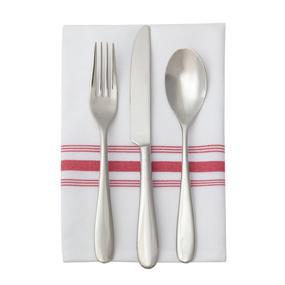 Luxenap White Woven Cloth Bistro Napkin - Red Stripe - 18 1/2" x 22 3/4" - 10 count box