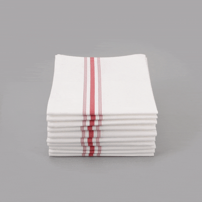 Luxenap White Woven Cloth Bistro Napkin - Red Stripe - 18 1/2" x 22 3/4" - 10 count box