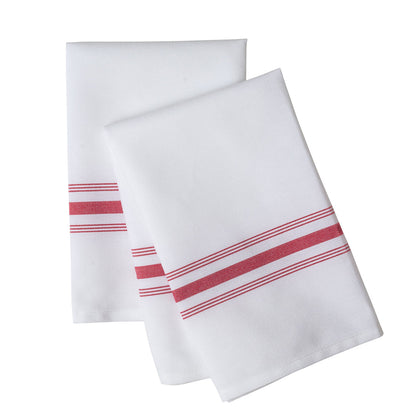 Luxenap White Woven Cloth Bistro Napkin - Red Stripe - 18 1/2" x 22 3/4" - 10 count box