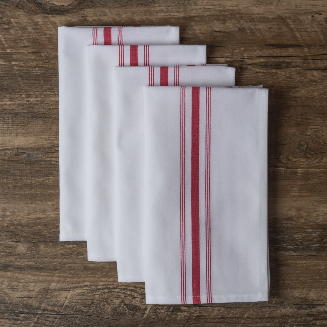 Luxenap White Woven Cloth Bistro Napkin - Red Stripe - 18 1/2" x 22 3/4" - 10 count box