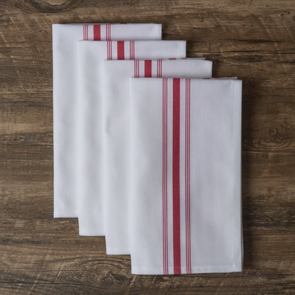 Luxenap White Woven Cloth Bistro Napkin - Red Stripe - 18 1/2" x 22 3/4" - 10 count box
