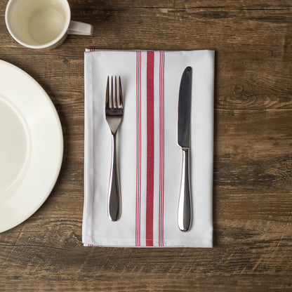 Luxenap White Woven Cloth Bistro Napkin - Red Stripe - 18 1/2" x 22 3/4" - 10 count box