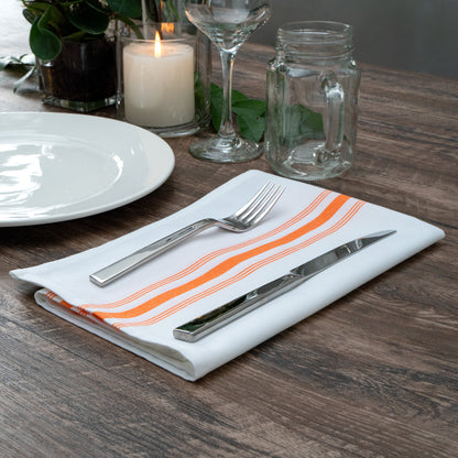 Luxenap White Woven Cloth Bistro Napkin - Orange Stripe - 18 1/2" x 22 3/4" - 10 count box