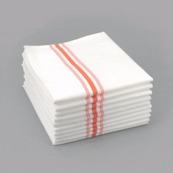 Luxenap White Woven Cloth Bistro Napkin - Orange Stripe - 18 1/2" x 22 3/4" - 10 count box
