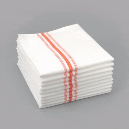 Luxenap White Woven Cloth Bistro Napkin - Orange Stripe - 18 1/2" x 22 3/4" - 10 count box