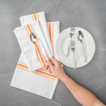 Luxenap White Woven Cloth Bistro Napkin - Orange Stripe - 18 1/2" x 22 3/4" - 10 count box