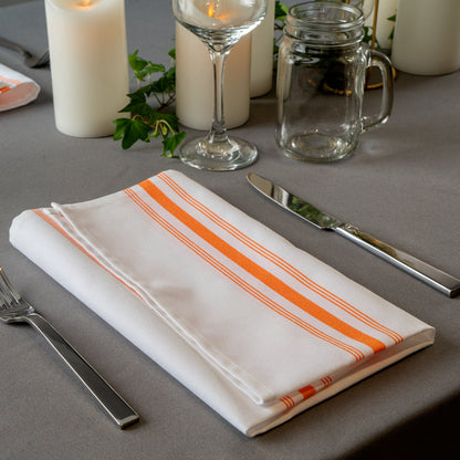 Luxenap White Woven Cloth Bistro Napkin - Orange Stripe - 18 1/2" x 22 3/4" - 10 count box