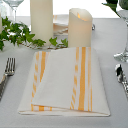 Luxenap White Woven Cloth Bistro Napkin - Yellow Stripe - 18 1/2" x 22 3/4" - 10 count box