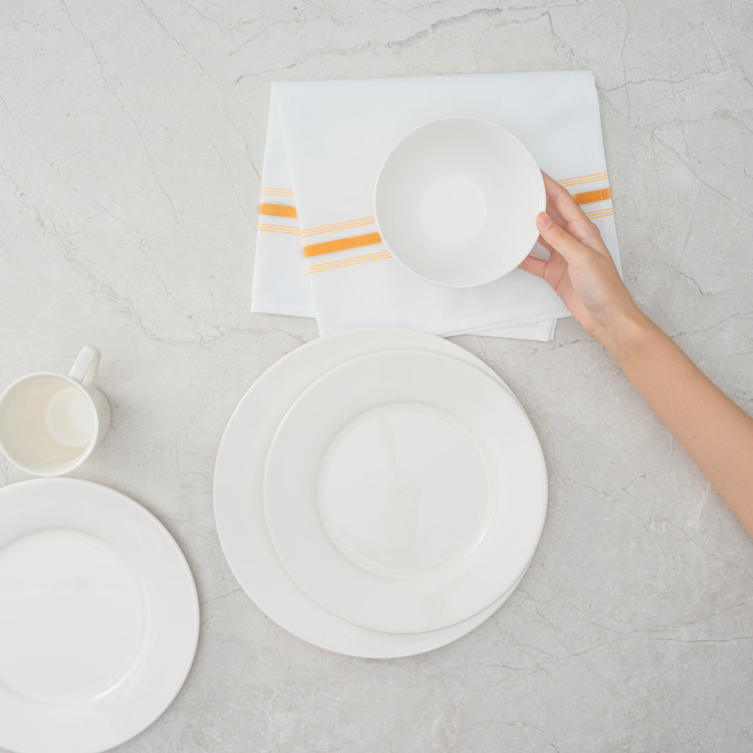 Luxenap White Woven Cloth Bistro Napkin - Yellow Stripe - 18 1/2" x 22 3/4" - 10 count box