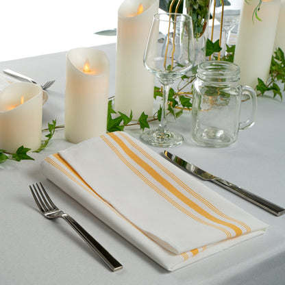 Luxenap White Woven Cloth Bistro Napkin - Yellow Stripe - 18 1/2" x 22 3/4" - 10 count box