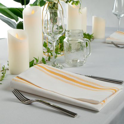 Luxenap White Woven Cloth Bistro Napkin - Yellow Stripe - 18 1/2" x 22 3/4" - 10 count box