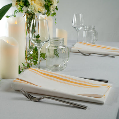 Luxenap White Woven Cloth Bistro Napkin - Yellow Stripe - 18 1/2" x 22 3/4" - 10 count box