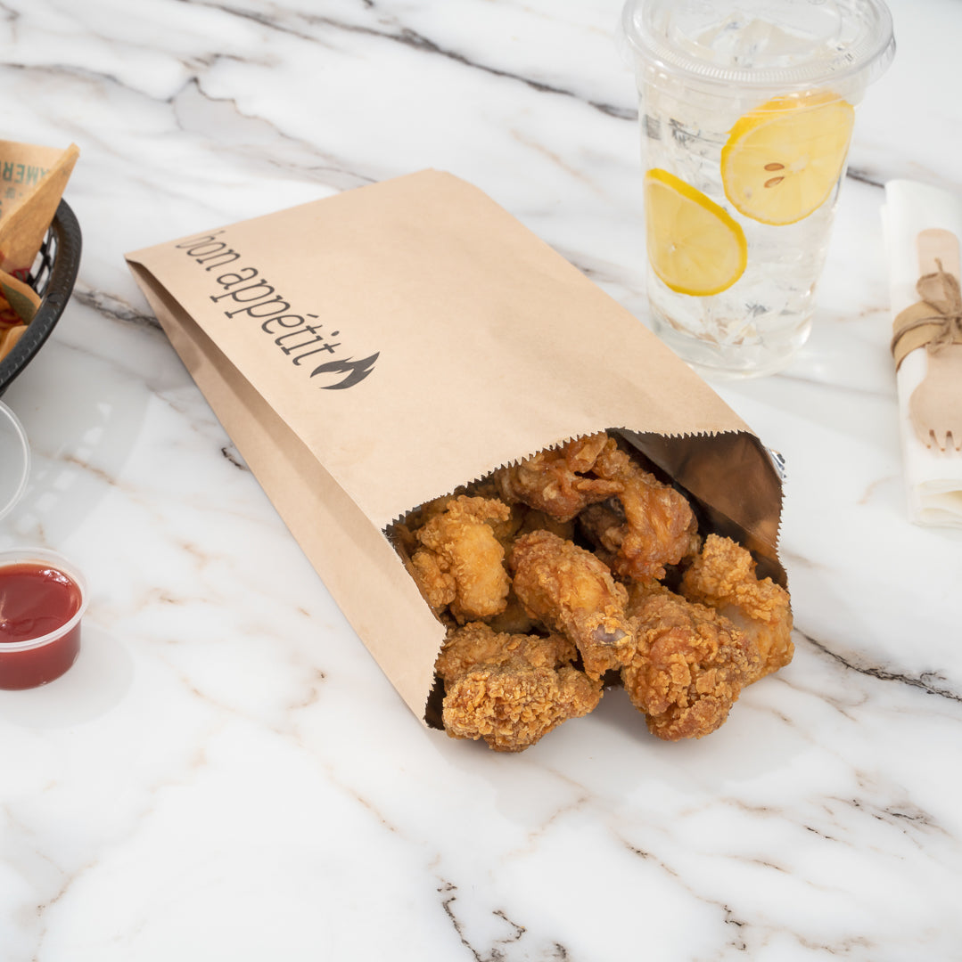 Bag Tek Kraft Paper Printed Foil Bag - Qt. Size, Bon Appetit - 5 1/2" x 3 1/4" x 12" - 100 count box