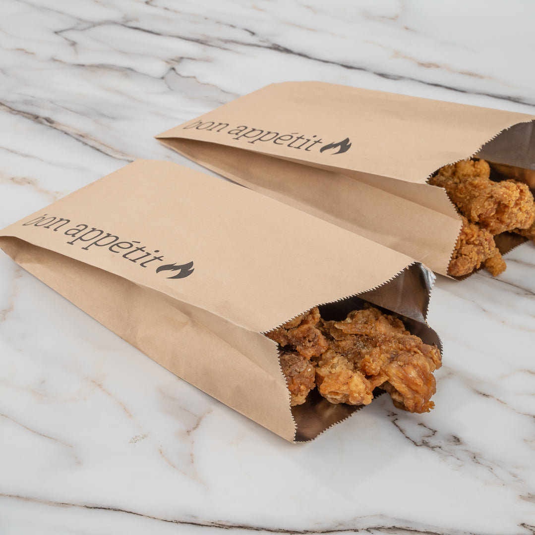 Bag Tek Kraft Paper Printed Foil Bag - Qt. Size, Bon Appetit - 5 1/2" x 3 1/4" x 12" - 100 count box