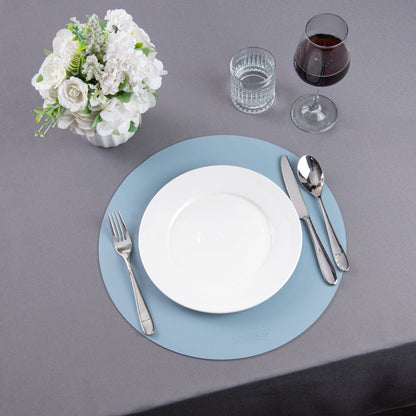 Chef 101 Round Light Blue Vinyl Placemat - Embossed - 15" x 15" - 6 count box