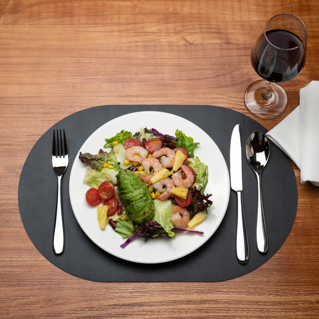 Chef 101 Oval Black Vinyl Placemat - Embossed - 17 3/4" x 12" - 6 count box