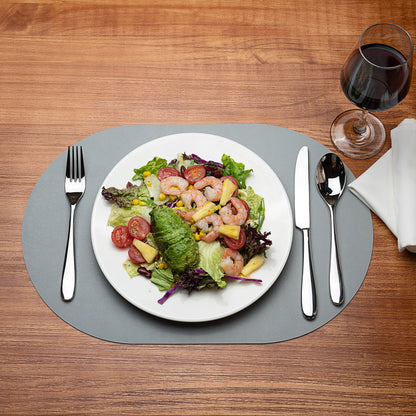Chef 101 Oval Gray Vinyl Placemat - Embossed - 17 3/4" x 12" - 6 count box