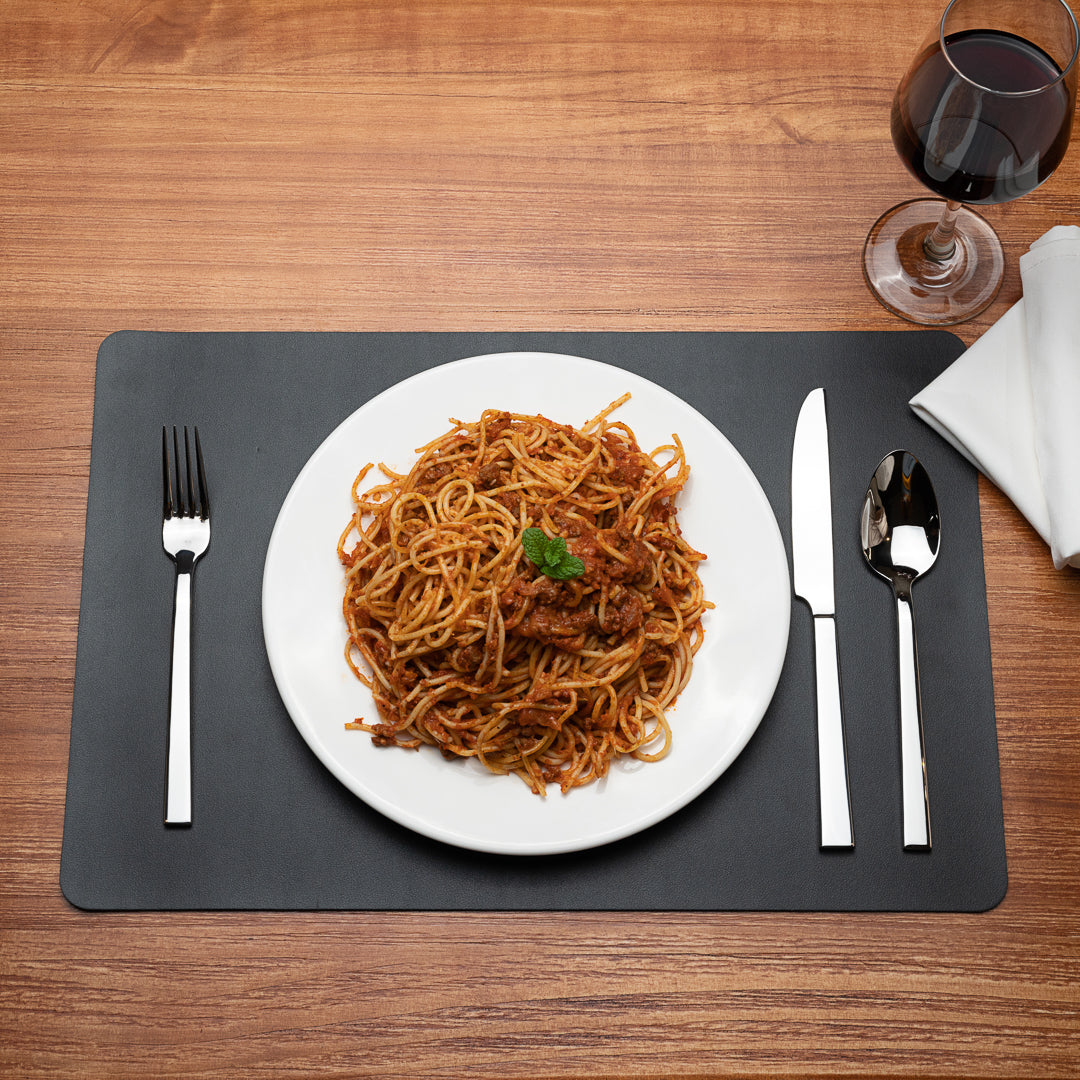 Chef 101 Rectangle Black Vinyl Placemat - Embossed - 17 3/4" x 12" - 6 count box