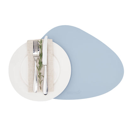 Chef 101 Egg-Shaped Light Blue Vinyl Placemat - Embossed - 16" x 12" - 6 count box