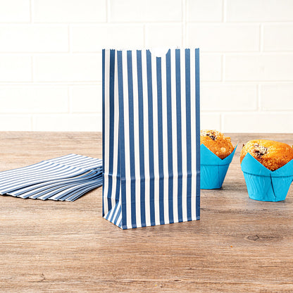 Bag Tek Blue and White Stripe Paper Bag - 2 lb - 4 1/4" x 2 1/4" x 8 1/2" - 100 count box