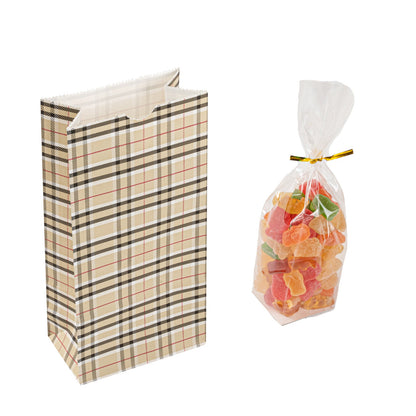 Bag Tek Plaid Paper Bag - 2 lb - 4 1/4" x 2 1/4" x 8 1/2" - 100 count box