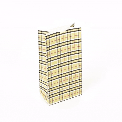 Bag Tek Plaid Paper Bag - 2 lb - 4 1/4" x 2 1/4" x 8 1/2" - 100 count box