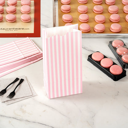 Bag Tek Pink and White Stripe Paper Bag - 2 lb - 4 1/4" x 2 1/4" x 8 1/2" - 100 count box