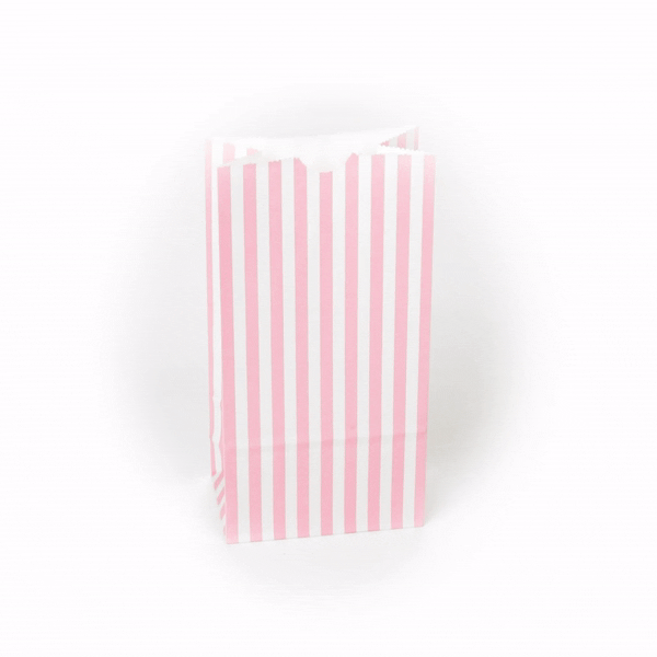 Bag Tek Pink and White Stripe Paper Bag - 2 lb - 4 1/4" x 2 1/4" x 8 1/2" - 100 count box