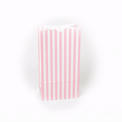 Bag Tek Pink and White Stripe Paper Bag - 2 lb - 4 1/4" x 2 1/4" x 8 1/2" - 100 count box