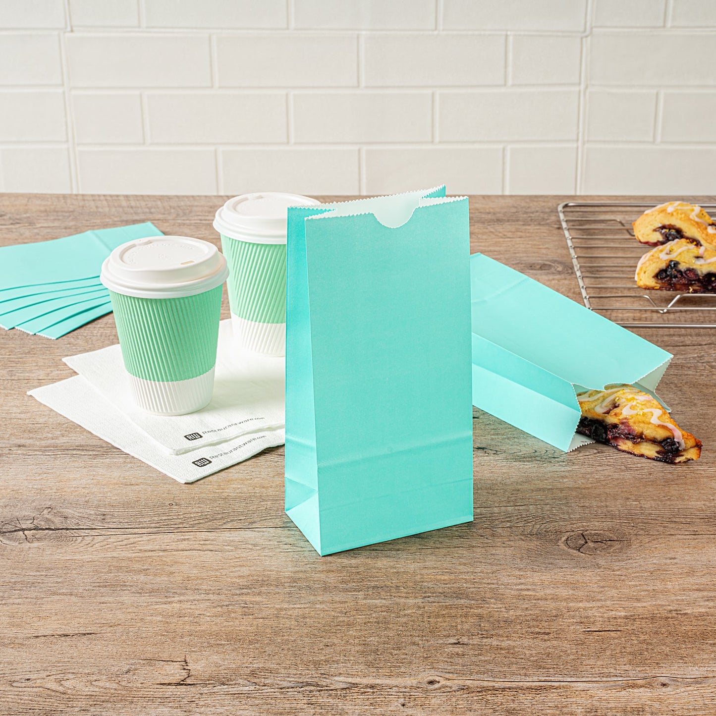 Bag Tek Turquoise Paper Bag - 2 lb - 4 1/4" x 2 1/4" x 8 1/2" - 100 count box