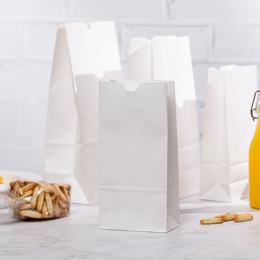 Bag Tek White Paper Bag - 2 lb - 4 1/4" x 2 1/4" x 8 1/2" - 100 count box